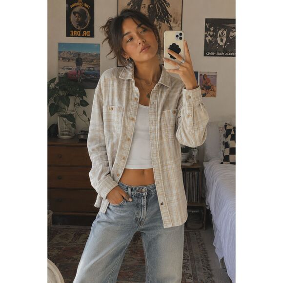 Outerknown Tops - OUTERKNOWN Gray Plaid Long Sleeve Button Up Top Shirt Women's Size Medium